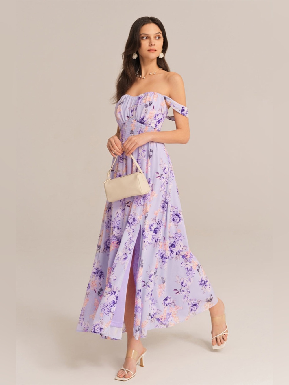 Grace Karin Lilac floral midi dress